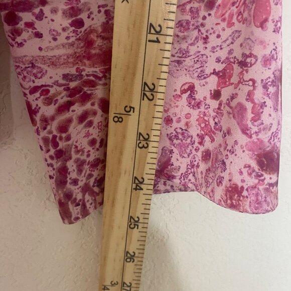 Zara Womens Size L Pink Abstract Print Button-Up Blouse Long Bell Sleeves Lightw - Picture 9 of 10